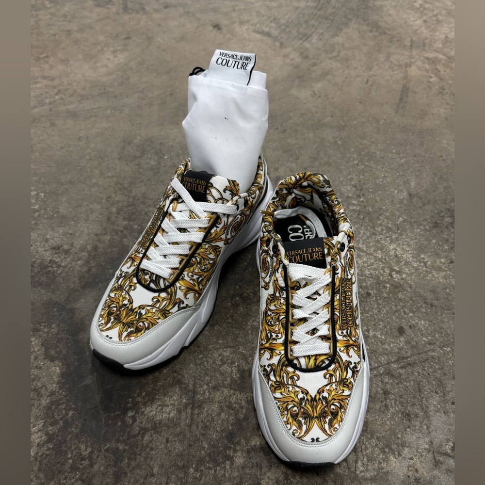 Versace Jeans Collection Baroque White and Gold Sneakers